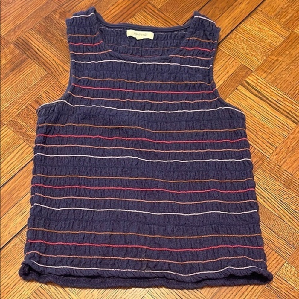Madewell smocked embroidered Striped Sleeveless Top small